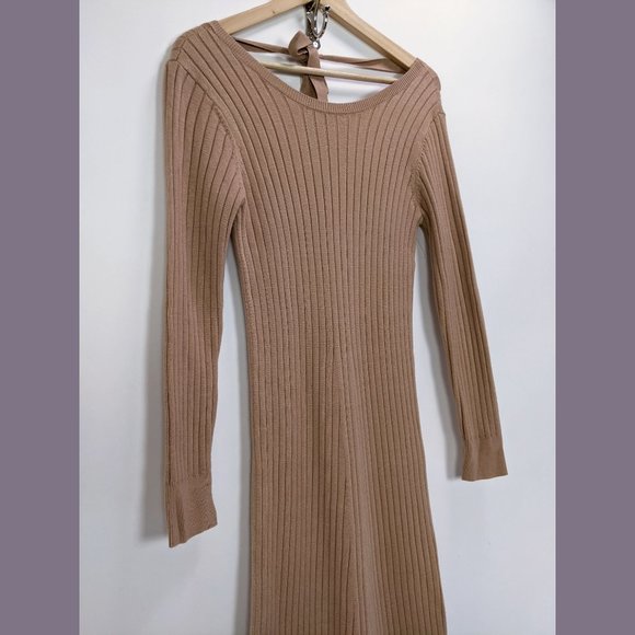 WAYF Size XS Womens BFF Hollie Long Sleeve Side Slit Sweater Dress in Camel - Picture 5 of 13